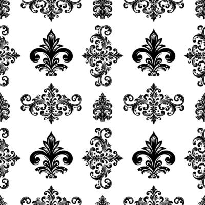 AI generated Damask Fabric textile seamless pattern Luxury decorative  Ornamental floral divider Black line vintage decoration element white Background