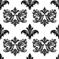 Damask Fabric textile seamless pattern Luxury decorative  Ornamental floral divider Black line vintage decoration element white Background. Curtain, carpet, wallpaper, clothing, wrapping, textile vector