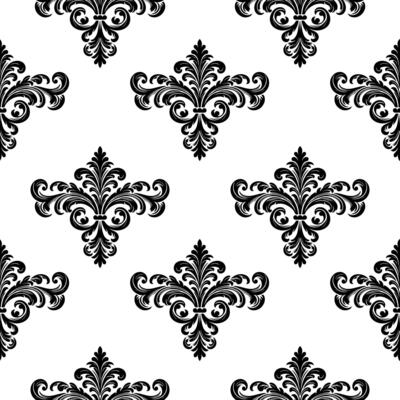 AI generated Damask Fabric textile seamless pattern Luxury decorative  Ornamental floral divider Black line vintage decoration element white Background