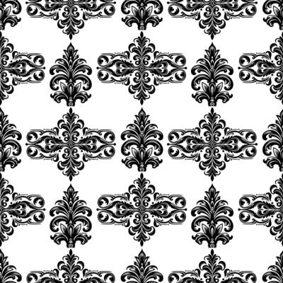 AI generated Damask Fabric textile seamless pattern Luxury decorative  Ornamental floral divider Black line vintage decoration element white Background