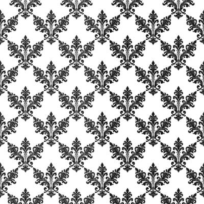 AI generated Damask Fabric textile seamless pattern Luxury decorative  Ornamental floral divider Black line vintage decoration element white Background
