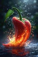 AI generated Fresh red chili pepper on fire. The concept of spicy food and spices photo