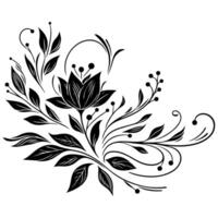 AI generated hand draw of beautiful floral ornament with leaves and abstract black lines monochrome Contour Flower. Floral Design Element vector