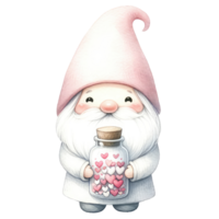 ai genererad en charmig illustration av en söt gnome med en rosa klänning i hjärtans dag. png