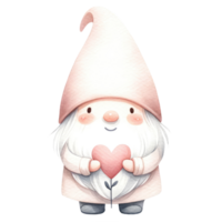 AI generated A charming illustration of a cute gnome with a pink dress in valentine's day. png