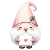 ai généré une charmant illustration de une mignonne gnome avec une rose robe dans la Saint-Valentin journée. png