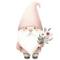 AI generated A charming illustration of a cute gnome with a pink dress in valentine's day. png