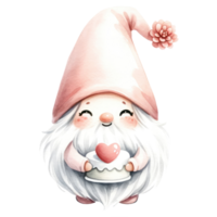 ai genererad en charmig illustration av en söt gnome med en rosa klänning i hjärtans dag. png