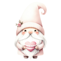 ai généré une charmant illustration de une mignonne gnome avec une rose robe dans la Saint-Valentin journée. png