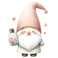 ai généré une charmant illustration de une mignonne gnome avec une rose robe dans la Saint-Valentin journée. png