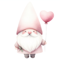 ai généré une charmant illustration de une mignonne gnome avec une rose robe dans la Saint-Valentin journée. png