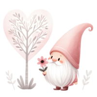 ai généré une charmant illustration de une mignonne gnome avec une rose robe dans la Saint-Valentin journée. png