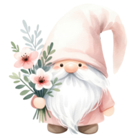 AI generated A charming illustration of a cute gnome with a pink dress in valentine's day. png