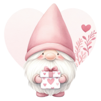 AI generated A charming illustration of a cute gnome with a pink dress in valentine's day. png