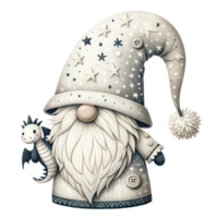 AI generated Gnome in white clothes celebrates the New Year. png