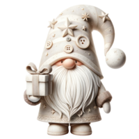 AI generated Gnome in white clothes celebrates the New Year. png