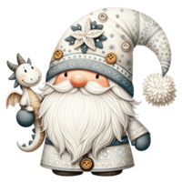 AI generated Gnome in white clothes celebrates the New Year. png