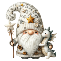 AI generated Gnome in white clothes celebrates the New Year. png