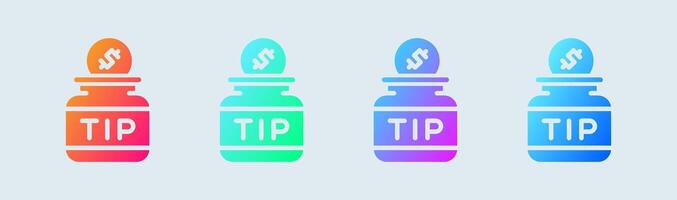 Tip jar solid icon in gradient colors. Coin signs vector illustration.