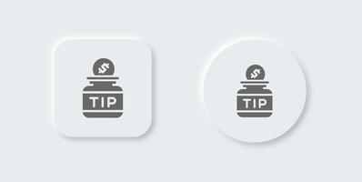 Tip jar solid icon in neomorphic design style. Coin signs vector illustration.
