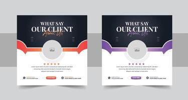 Client testimonials or customer feedback social media post web banner template, Customer service client feedback review social media post vector