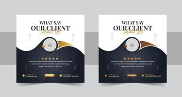 Client testimonials review layout template with a photo placeholder. Customer feedback testimonial and review section design with yellow and gray color. Minimalistic customer feedback testimonial vector