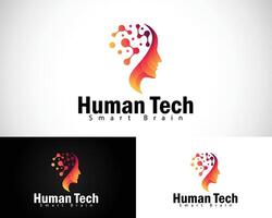 human tech logo creative smart brain technology network connect design concept head vector