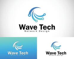 wave tech logo creative design concept network connect digital vector