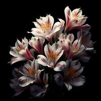 AI generated Astromelia isolated on black background. Flowers and plants in spring. photo