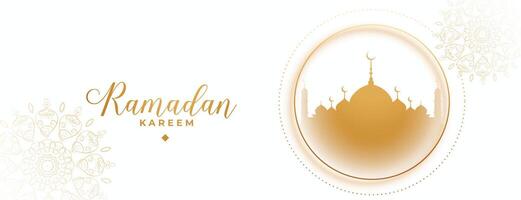 hermosa Ramadán kareem blanco y dorado bandera diseño vector