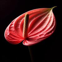 AI generated Anthurium isolated on black background. Flowers and plants in spring. photo