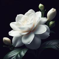 AI generated Gardenia isolated on black background. Flowers and plants in spring. photo