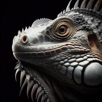 AI generated Iguana isolated on black background. World of reptiles. photo