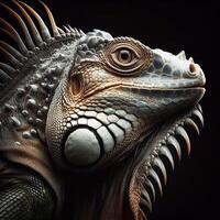 AI generated Iguana isolated on black background. World of reptiles. photo