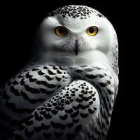 AI generated Snowy owl isolated on black background. Birds in nature. photo