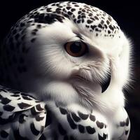 AI generated Snowy owl isolated on black background. Birds in nature. photo