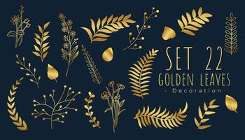 realistic golden leaves blue background in set vector