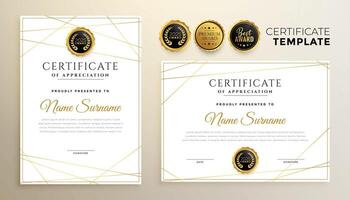 elegante blanco certificado modelo con dorado líneas diseño vector