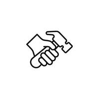 Hand holding hammer line icon isolated on white background vector