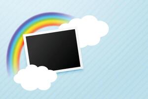 photo frame with rainbow and clouds background vector