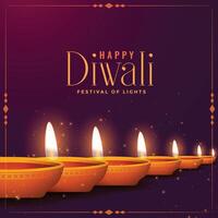 happy diwali diya decorative card design vector