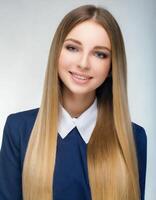 AI generated Young woman with long healthy blonde hair, hair care concept photo