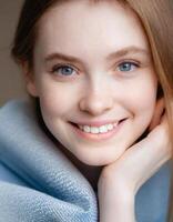 AI generated Portrait of young woman, health yteeth smile, health care concept photo