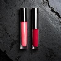 AI generated Lipstick gloss mockup on grange stone background, cosmetic mock up photo