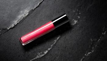 AI generated Lipstick gloss mockup on grange stone background, cosmetic mock up photo