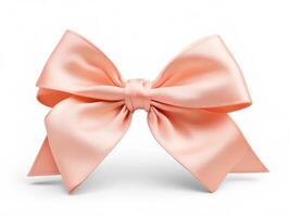 AI generated Peach colored satin bow isolated on white background photo