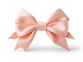 AI generated Peach colored satin bow isolated on white background photo