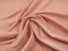 AI generated Wavy folds of peach color velvet texture background. Abstract background for design. photo