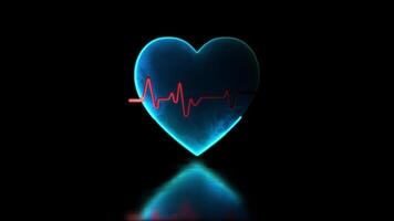 Looping neon glow effect Heart showing a running pulse, black background video