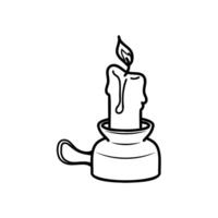 Vector black and white image of a candle and an antique candlestick. Ritual candle. Sticker for Halloween. Black and white graphics.